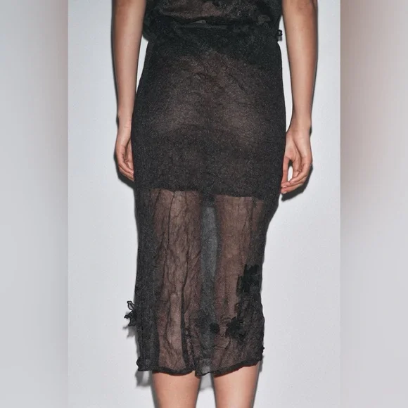 Zara NWT Semi Sheer Floral Combination Fabric Resort Wear Midi Skirt (Medium) - Picture 3 of 5